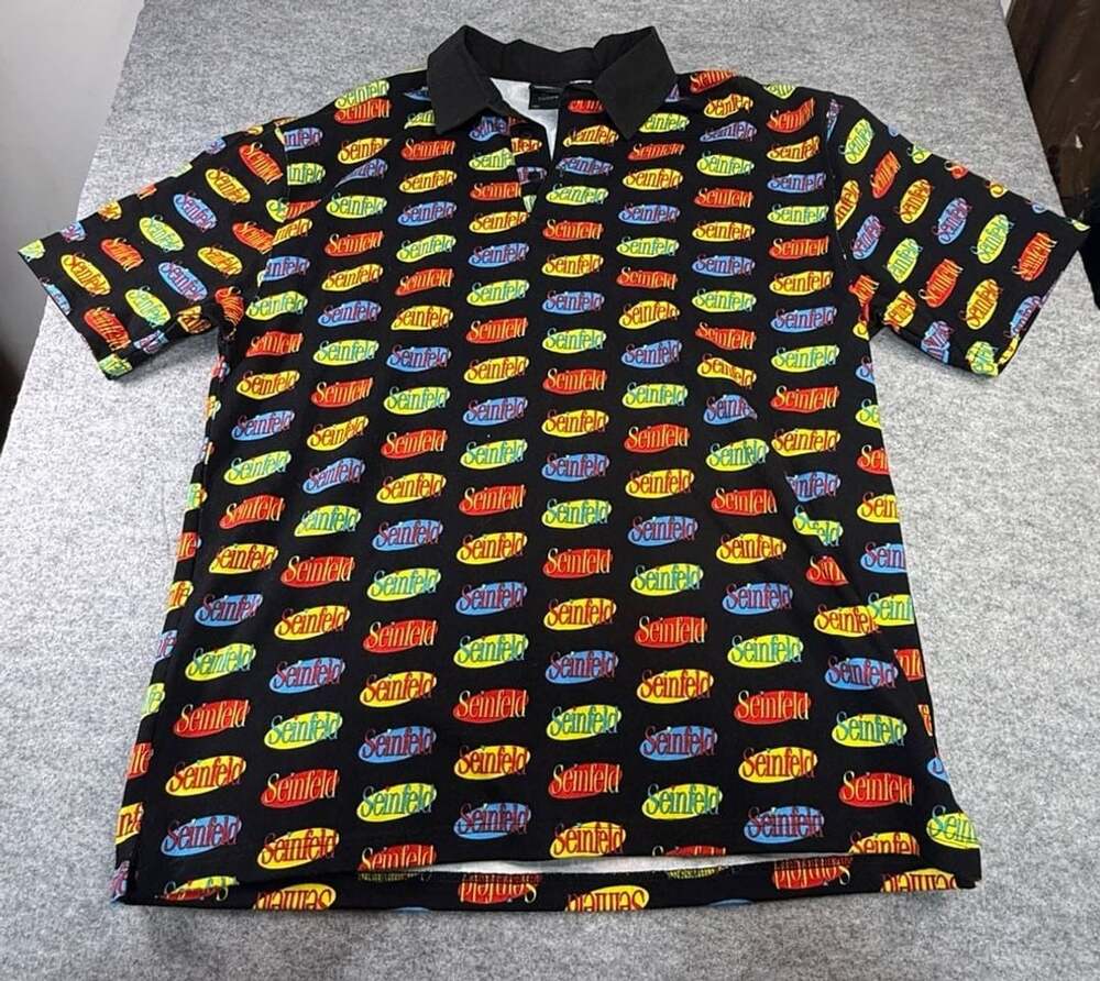Dumbgood Seinfeld All-Over Logo Print Black Polo Shirt